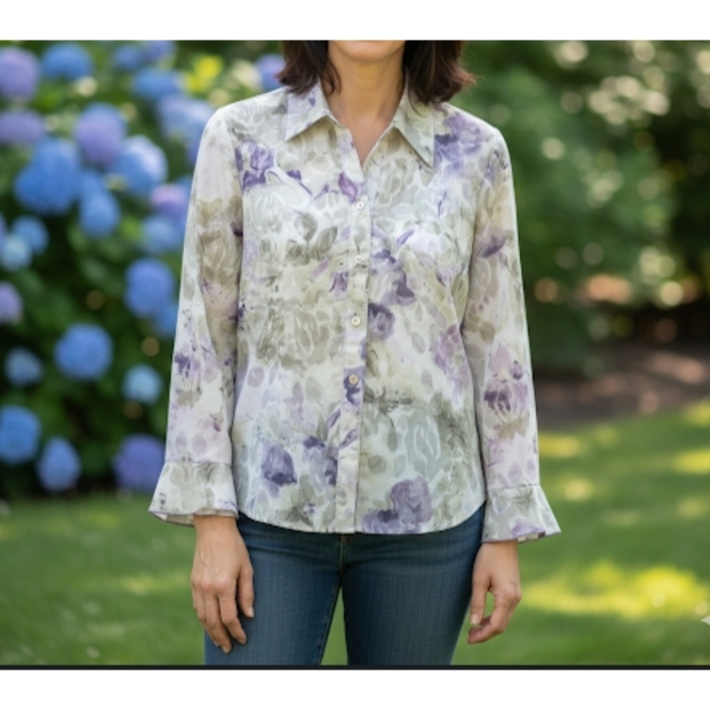 Dressbarn Purple and Cream Floral Blouse, XL, GUC✔️